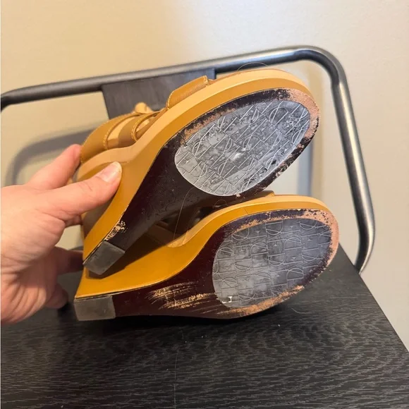 DVF Diane von Furstenberg Camel Leather Rope Wedge Sandals 7M - Picture 13 of 14